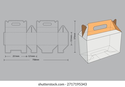 Cake Box mit Griff - Die-Cut 3D-Design-Elemente Skizze