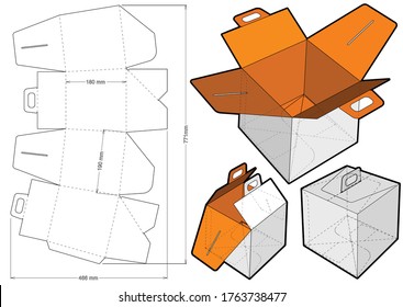 Cake Box With Handle and Die-cut Pattern. The .eps file is full scale and fully functional. Prepared for real cardboard production.