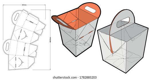 Cake Box with handle and Die-cut Pattern. The .eps file is full scale and fully functional. Prepared for real cardboard production.