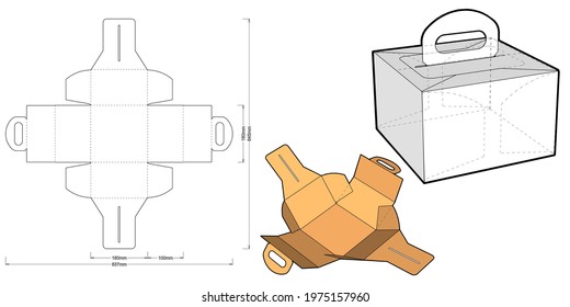 Cake Box with handle and Die-cut Pattern. The .eps file is full scale and fully functional. Prepared for real cardboard production.