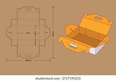 Cake Box with Handle – Easy Assemble 3D Die-Cut Template