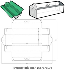 Cake Box With Handle (Internal measurement 46x 16.5+ 10cm) and Die-cut Pattern. The .eps file is full scale and fully functional. Prepared for real cardboard production.