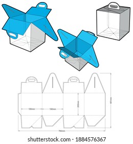 Cake Box with handle  (Internal measurement 19x19x20 cm)  and Die-cut Pattern. The .eps file is full scale and fully functional. Prepared for real cardboard production.