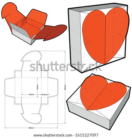 Cake Box With Heart Shape(Internal measurement 15x15+4.95cm) and Die-cut Pattern. The .eps file is full scale and fully functional. Prepared for real cardboard production.