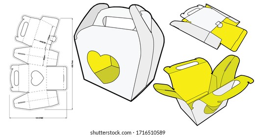 Cake Box. Heart-Shaped Box, Packaging For Lovers Ideal For Chocolates Or Cupcakes. (Internal measurement 11x 8+ 8cm) and Die-cut Pattern. The .eps file is full scale and fully functional.