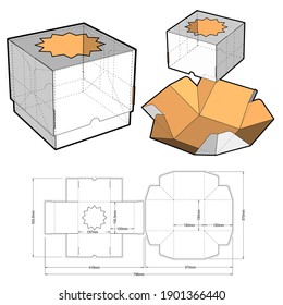 Cake Box (Internal measurement 13x13x12cm) and Die-cut Pattern. Ease of assembly, no need for glue. The .eps file is full scale and fully functional. Prepared for real cardboard production.