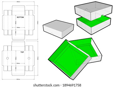 Cake box (Internal measurement 18 x 15.5+ 5 cm) and Die-cut Pattern. Ease of assembly, no need for glue. The .eps file is full scale and fully functional. Prepared for real cardboard production.