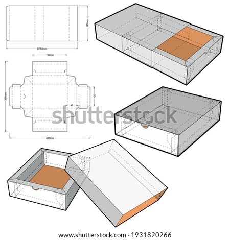 Cake Box (Internal measurement 18x10+4.5 cm) and Die-cut Pattern. The .eps file is full scale and fully functional. Prepared for real cardboard production.