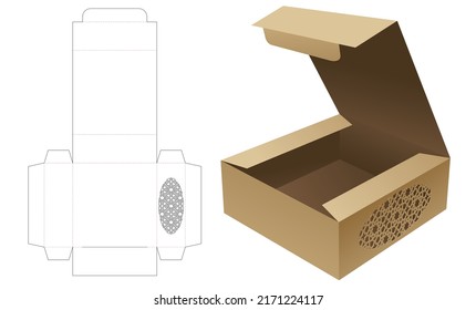 Cake box with stenciled Arabic pattern die cut template and 3D mockup