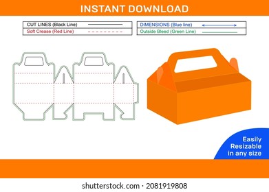 Cake box template or cake box blank dieline template and 3D box svg