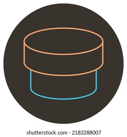 Cake box two color icon outline on dark brown round background.