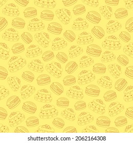 Cake and burger seamless pattern vector illustration on colored background