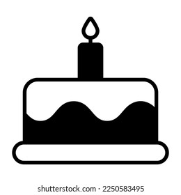 Kuchen mit brennender Kerze, Party-Nachtisch-Symbol