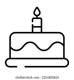 Cake with burning candle vector, party dessert icon