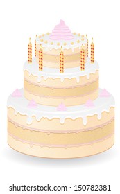 cake with burning candles vector illustration isolated on white background