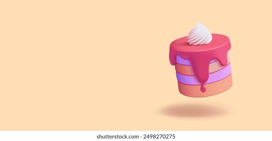 Cake with buttercream, 3D. Delicious cream cake for dessert cooking concepts. Restaurants and cafes, a celebration of events. Vector illustration.