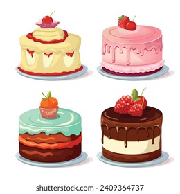 Cake cafe cartoon collection set vector