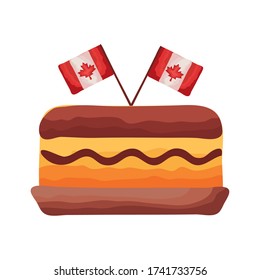 cake with canada flags crossed flat style vector illustration design