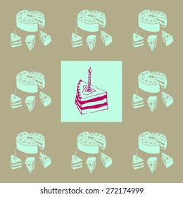Cake with candle birthday seamless pattern