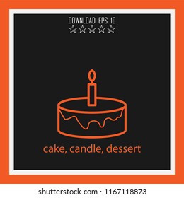 cake, candle, dessert vector icon