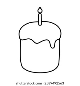 cake with candle doodle outline on white background