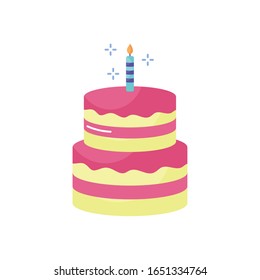 cake with candle flat style icon design, Happy birthday card celebration decoration surprise party anniversay and invitation theme Vector illustration