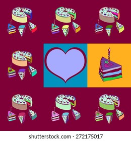 Cake with candle and heart birthday seamless pattern