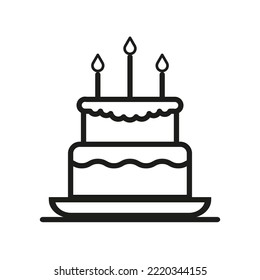 Cake candle icon in linear style. Round shape. Happy birthday. Party decoration. Sweet food. Vector illustration. Stock image.
