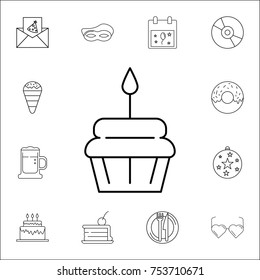 Cake with candle icon. Set of party icons. Signs, outline symbols collection, simple thin line icons for websites, web design, mobile app, info graphics on white background