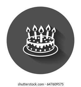 Cake with candle icon. Simple flat pictogram for business, marketing, internet concept with long shadow.