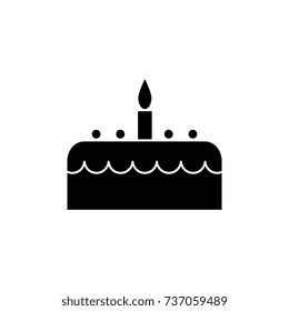 cake with candle icon, vector illustration, black sign on isolated background
