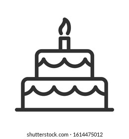 cake with candle, linear icon. Editable stroke