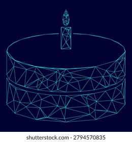 Cake with candle low poly triangulation triangulated polygonal electric cyan blue vibrant aqua neon color vector illustration image outline contour line style