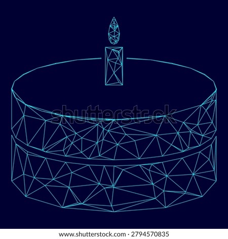 Cake with candle low poly triangulation triangulated polygonal electric cyan blue vibrant aqua neon color vector illustration image outline contour line style