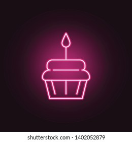 Cake with candle neon icon. Elements of Party set. Simple icon for websites, web design, mobile app, info graphics