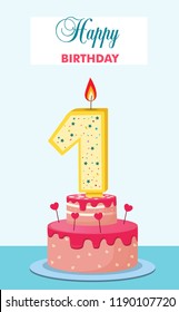cake with a candle, number one, birthday greetings