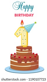 cake with a candle, number one, birthday greetings