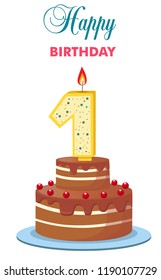 cake with a candle, number one, birthday greetings