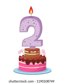 cake with a candle in the number two, congratulations on your birthday