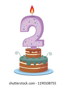 cake with a candle in the number two, congratulations on your birthday