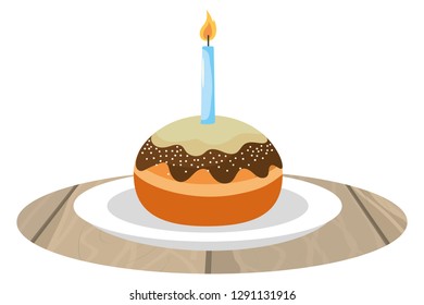 Cake with candle on dish