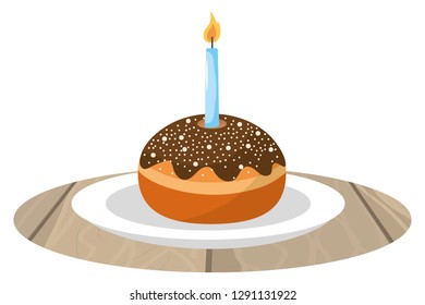 Cake with candle on dish