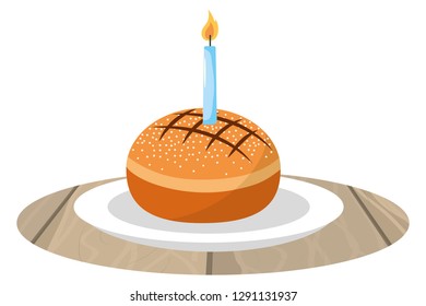 Cake with candle on dish