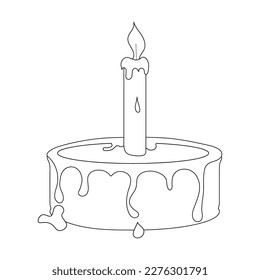 Cake with a candle on an isolated white background hand drawn.