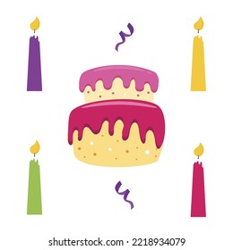 ilustración vectorial de cumpleaños de ornamento de velas de pastel