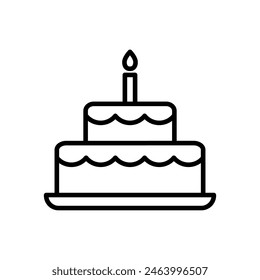 Cake with candle outline icon. Editable stroke. Birthday, holiday symbol. Isolated vector illustration 