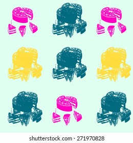 Cake with candle pop-art style seamless pattern