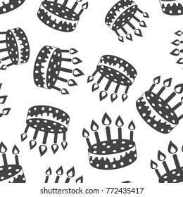 Cake with candle seamless pattern background. Business flat vector illustration. Cake pie sign symbol pattern.