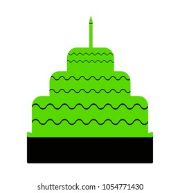 Cake with candle sign. Vector. Green 3d icon with black side on white background. Isolated.