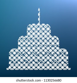 Cake with candle sign. Vector. White textured icon at lapis lazuli gradient background.